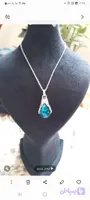 گردنبند استیل رنگ ثابت نگین تراش دار آبی اقیانوسی