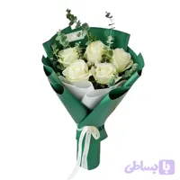 دسته‌گل رز سفید و اوکالیپتوس Elegant Blossom Bouquet No.10