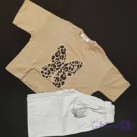 ست کراپ و شلوارک دخترانه نخ پنبه، طرح پروانه