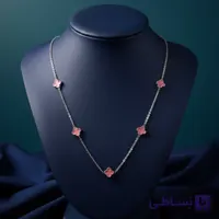گردنبند ونکلیف پنج پلاک صورتی کوچک با زنجیر نقره ای کد01