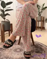شلوار دامنی جنس حریر پلیسه طرحدار وارداتی با قد ۱۱۰