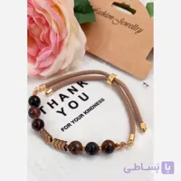 دستبند سنگ چشم ببر اصل و سنگ حدید استیل رنگ ثابت