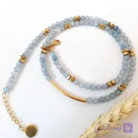 گردنبند آکوامارین طبیعی زنانه | سنگ آرامش‌بخش با طراحی ظریف و استیل رنگ ثابت