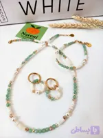 گردنبند و گوشواره زنانه صدف و جید سنگ طبیعی