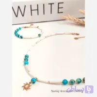 گردنبند و دستبند زنانه سنگ طبیعی فیروزه و سنگ صدف