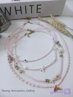 گردنبند دخترانه ساحلی صدف طبیعی و مروارید دم وال استیل