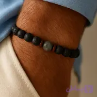 دستبند مردانه سنگ طبیعی یشم کانادایی و سنگ لاوا