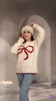 بافت زنانه ترک برند vool style با طرح زمستونی پاپیون رنگ سفید قرمز