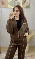 ست سویشرت شلوار زنانه ترک برند gts تو کرکی رنگ قهوه ای منتسب استایل راحت روزمره
