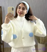 کاردیگان زنانه ترک برند bisou با طرح ابر برجسته آبی با بافت نرم و لطیف و سبک و فری سایز