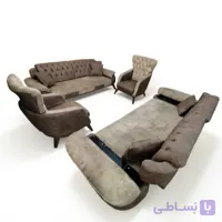 مبلمان ۸ نفره تخت‌خواب‌شو دست دوم با مکانیزم دسته و تکیه‌گاه – کاملاً سالم - دیزاین مبل | DesignMobl