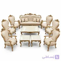 مبل ۹ نفره کلاسیک مدل افسون چوب راش با پارچه یزد (در حد نو) - دیزاین مبل | DesignMobl
