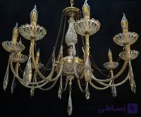 لوستر برنجی 8 شاخه مدل لئون کریستالی (16 شعله)