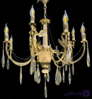 لوستر برنجی 9 شاخه مدل شاخه فرشته شاخه یو سنگی برنجی (9 شعله)