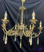 لوستر برنجی 6 شاخه مدل سنگی پرکار (تک شعله)