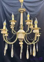 لوستر برنجی 5 شاخه مدل شاخه یو دوبل سنگی برنجی (10 شعله)