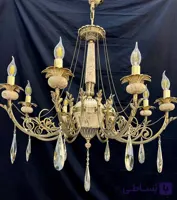 لوستر برنجی 8 شاخه مدل سنگی پرکار (تک شعله)