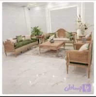 مدل مبل کاجی حصیری 7 نفره با میز جلو مبلی و عسلی