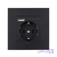 پریز برق توکار ارت‌دار با شارژر یو‌اس‌بی USB و تایپ سی Type-C مشکی مات PVC