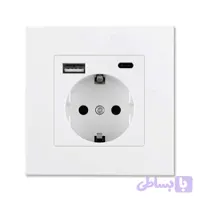 پریز برق توکار ارت‌دار با شارژر یو‌اس‌بی USB و تایپ سی Type-C سفید مات PVC