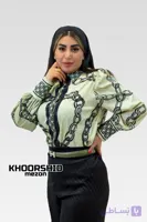 شومیز مجلسی ساتن ابریشم طرح زنجیر نگین کاری کد ۲۰۲۵