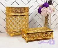 سطل و دستمال کریستال شکم دار یاس طلایی خاتم