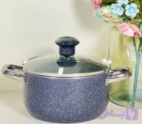 قابلمه ۱۶ سانتی گرانیتی لاوان مدل تیتان طوسی بی‌لبه درب شیشه‌ای