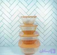 ست کاسه درب دار اکرولیک دودی ۴ تیکه 305-4