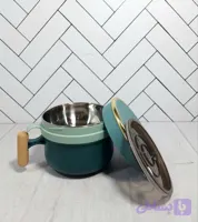 ظرف غذا دو طبقه گرد لانچ باکس داخل استیل دسته چوبی UPXC-533 (رنگ به صورت رندوم)