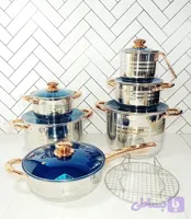 سرویس قابلمه ۱۳ پارچه گرونبرگ مدل GR-886 استیل دسته طلایی