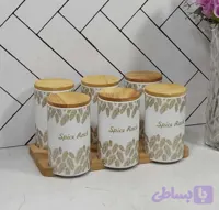 ست جا ادویه ۷ پارچه سام ست درب چوبی طرح پر 40105054