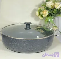 تابه ۳۸ سانتی گرانیتی لاوان مدل تیتان طوسی دو دسته درب پیرکس