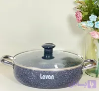 تابه ۲۲ سانتی گرانیتی لاوان مدل تیتان طوسی دو دسته درب پیرکس