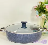 تابه ۲۸ سانتی گرانیتی لاوان مدل تیتان طوسی بی‌لبه دو دسته درب شیشه‌ای