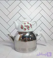 کتری قوری استیل تک دسته باکالیت ناسیونال قوری چینی (طرح قوری رندوم)