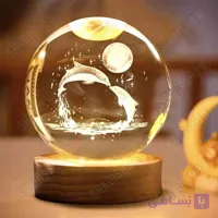 گوی شیشه‌ای چراغدار دلفین عاشق | چراغ خواب