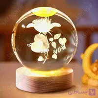 گوی شیشه‌ای چراغدار گل رز و قلب | هدیه عاشقانه