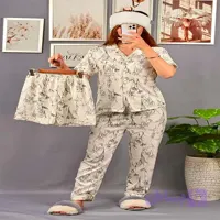 ست سه تیکه دکمه دار تیشرت شلوار و شورتک موسلین وارداتی طرح گل