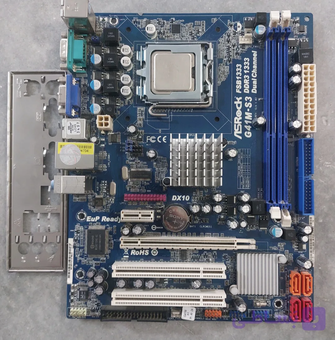 مادربرد ddr3 ازراک مدل G41M-s3 به همراه cpu E8400 استوک کاملا سالم