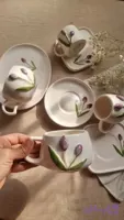 فنجان و زیر سرامیکی لاله برجسته دست ساز