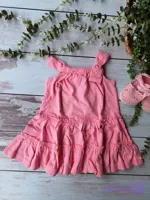 سارافون نخی دخترانه صورتی وارداتی (چین‌دار پاپیونی)