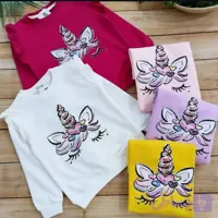 بلوز دورس دو نخ لاکرا دخترانه بهاره طرح یونیکورن