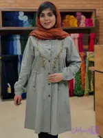 مانتو الیاف طبیعی گلدوزی شده جلو بسته مدل ندا
