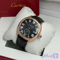 ساعت مچی مردانه کارتیه مربعی اتوماتیک زیر ثانیه صفحه مشکی قاب رزگلد
