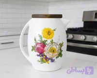 پارچ سرامیکی گلدار با درب چوبی