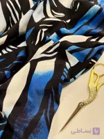 پارچه ویسکوز ابریشم چاپی طرح انتزاعی آبی مشکی ترک Silk Viscose Cobalt Nocturne