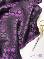 پارچه ژاکارد ویسکوز ترک گل‌دار مشکی بنفش متالیک Nuit de Byzance Viscose — Made for Robert Graham