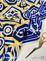 پارچه کرپ مازاراتی چاپی طرح کاشی آبی زرد Azulejo Royale Printed Maserati Crepe