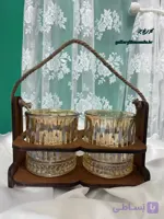 جا قاشقی دو قلو ترکیبی از چوب و شیشه شامپاینی