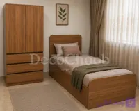 سرویس خواب یک نفره ملامینه همراه کمد و کشو